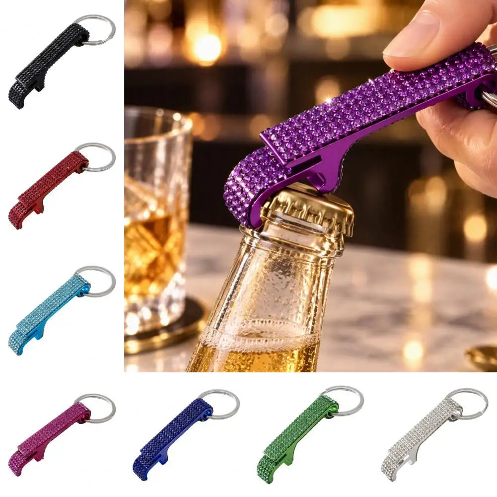 Rhinestone Beer Bottle Opener Car Key Keychain, Portable Bar Tool Pendant for Backpack Creative Gift Men Women