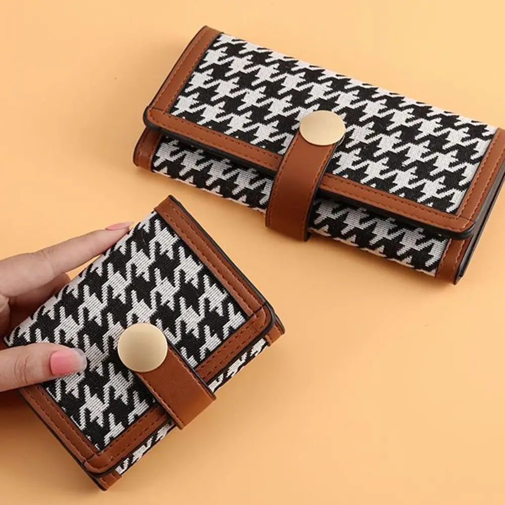 Korte Vrouwen Houndstooth Portemonnee Ins Multi-Card Pocket Pu Lederen Korte Portemonnee Koreaanse Stijl Clutch Tas Kaarthouders Vrouw