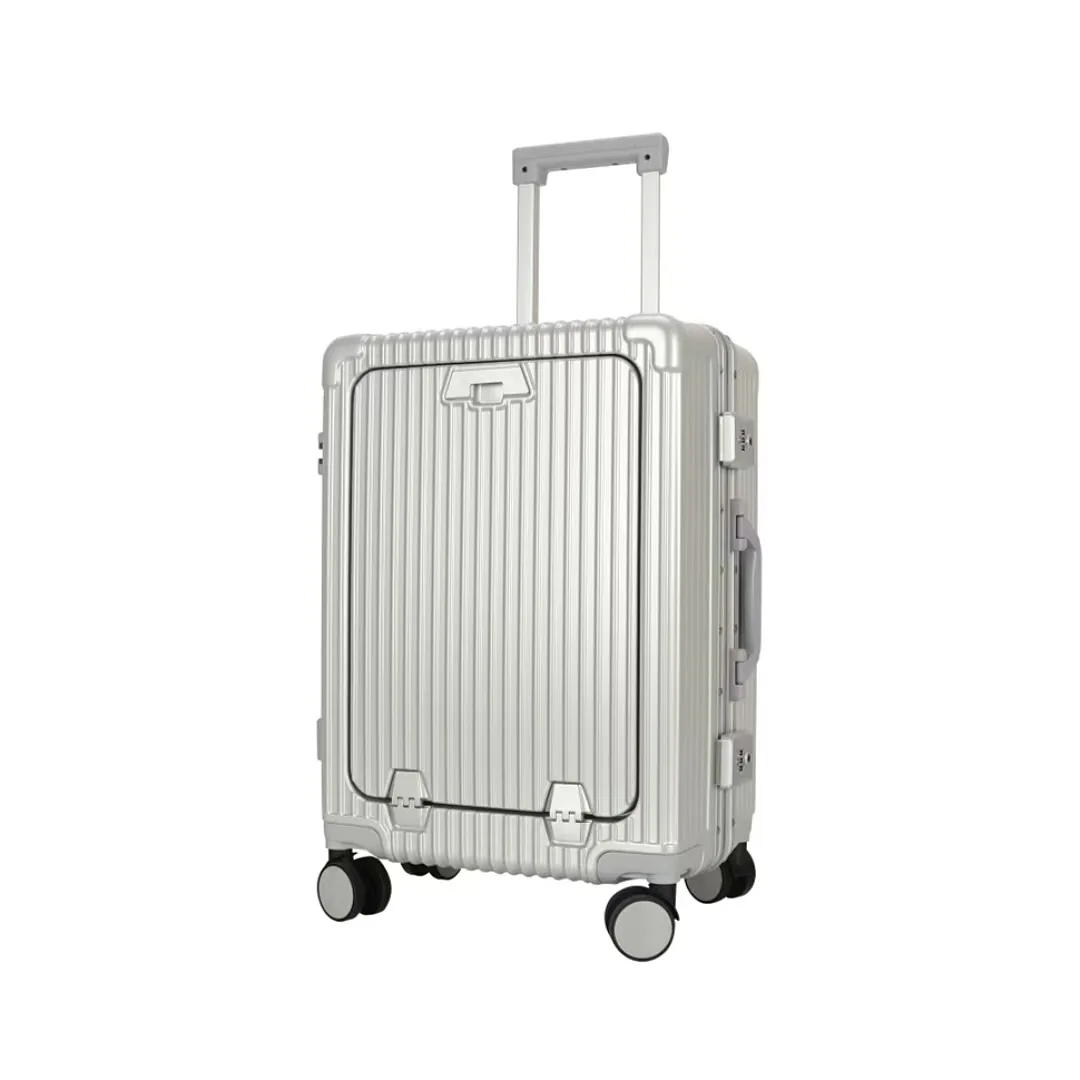 

Portable front open cover aluminum frame trolley case password large capacity