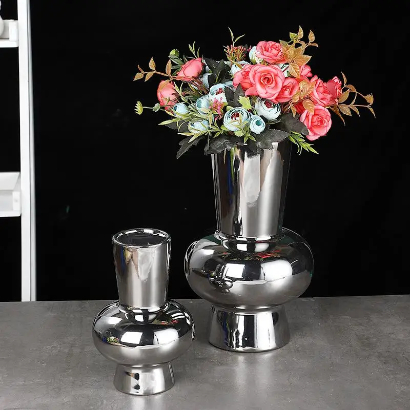 vase-a-fleurs-en-ceramique-plaque-argent-style-minimaliste-moderne-decoration-nordique-pour-entree-salon-salle-d'exposition-accessoires-de-decoration-de-bureau