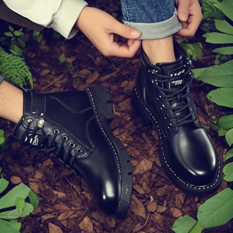 

Men's Boots 2025 Autumn/Winter New Korean Edition Work Boots Casual Fashion Thick Bottom High Top Fashion Boots