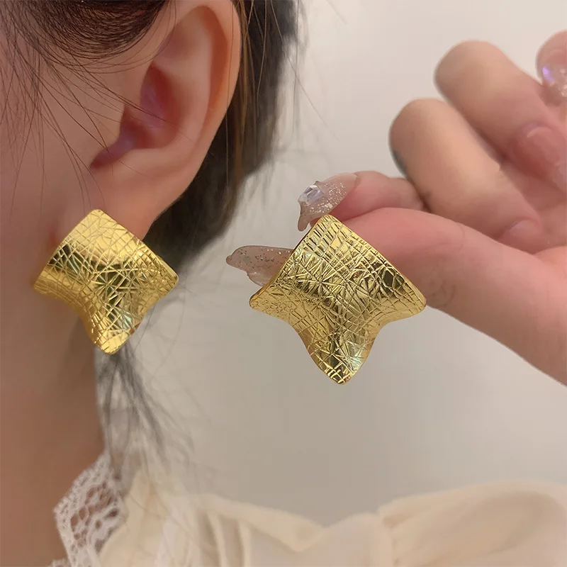 VENTFILLE 925 Sterling Silver Geometry Texture Earring for Women Girl Design Originality Exaggeration Jewelry Gift Dropshipping