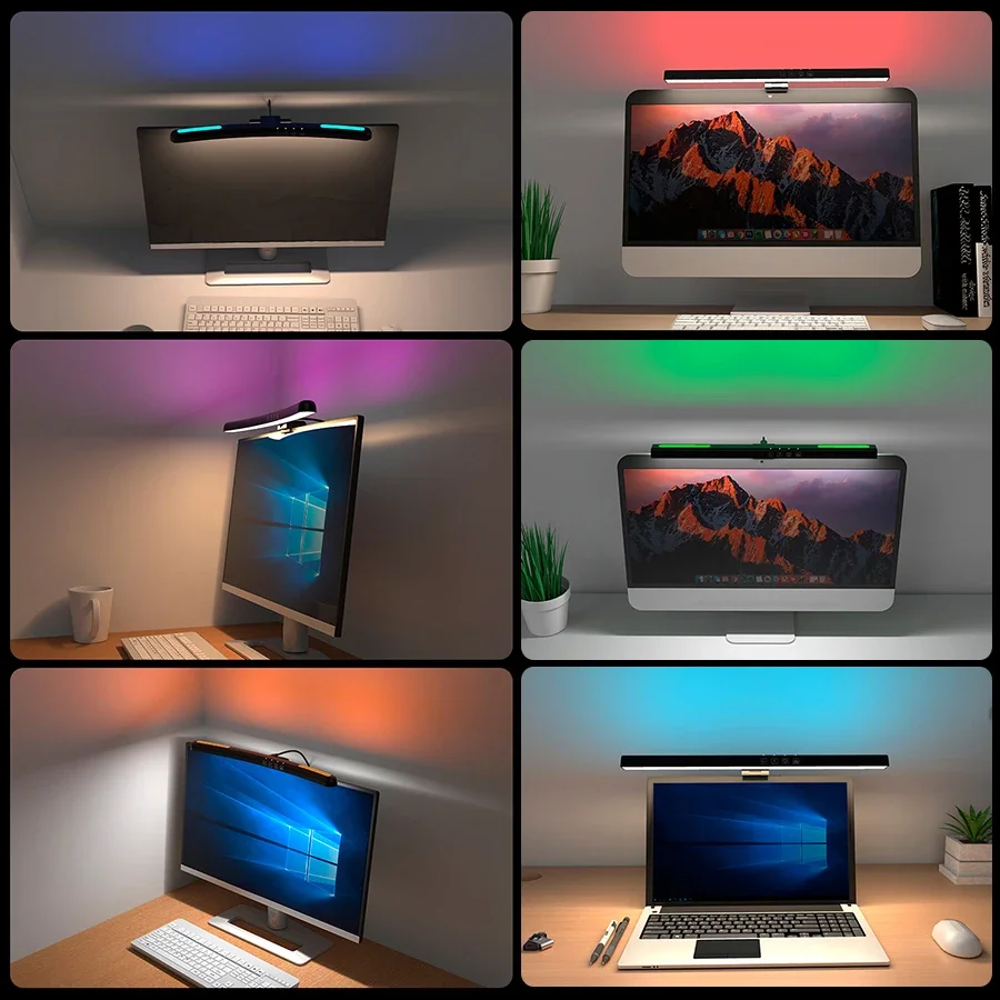 USB Stepless Dimming Screen Hanging Lights Curved Screen Monitor Light Bar RGB Background Atmosphere Lights Gaming Room Decor