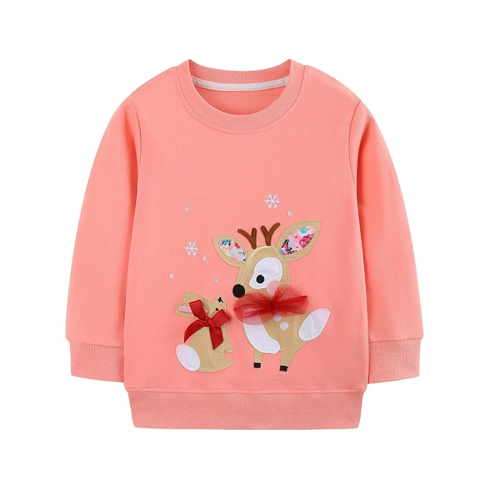 

Christmas Deer Applique Long Sleeve Sweatshirts for Girls Hooded Autumn Winter Children's Clothes Baby Tops New Arrivals