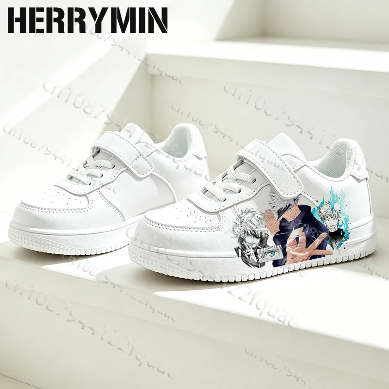 Anime Style Gojo Satoru Pattern Print Boys White Fashion Sneakers Design Light Anti Slip Anti Slip Selection Platform Footwear