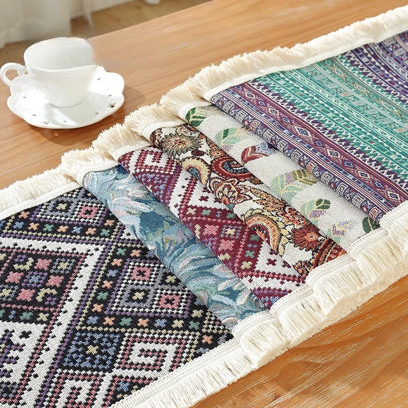 Bohemian Fringe Table Runner Striped Decorative Dining Table Cover for Kitchen Living Room TV Stand Scarf Home Decoration