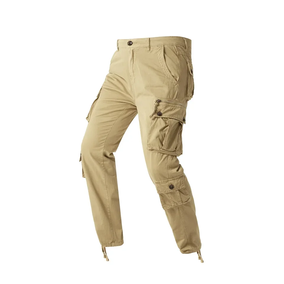 2025 New Fashion Men's Plus Size Solid Color Multi-pocket Trousers Casual Trendy Vintage Straight Outdoor Pants Male Clothes