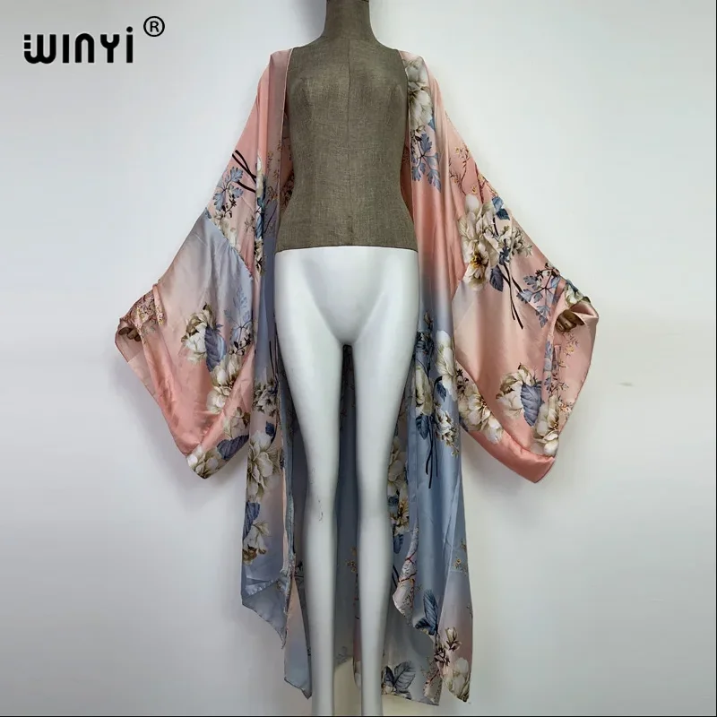 WINYI 2022 Beach Cover Ups for Swimwear Women Flower printing Kimono Swimsuit Cape Tribal wind Dress 2022 Beachwear coat Sales