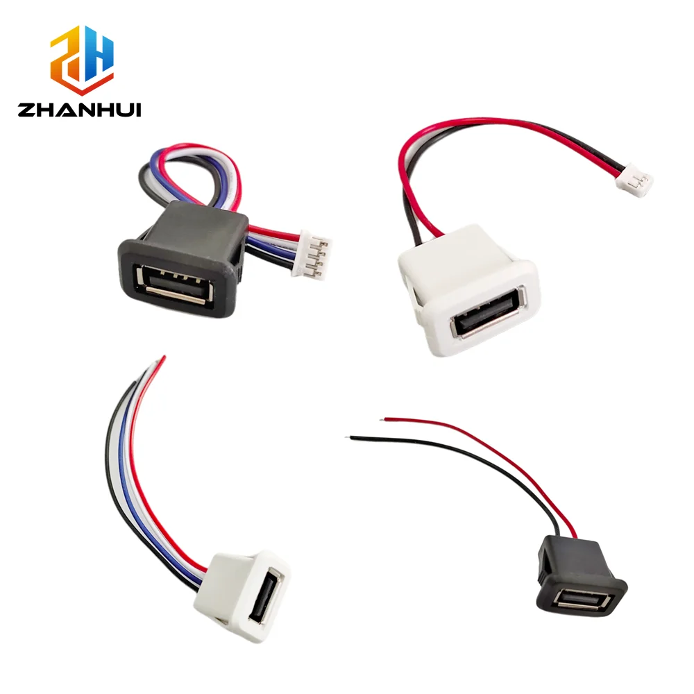 1-10PCS USB 2.0 Female Power Jack - 2/4Pin Charging Port Connector with PH Cable Terminals for USB Charger Socket