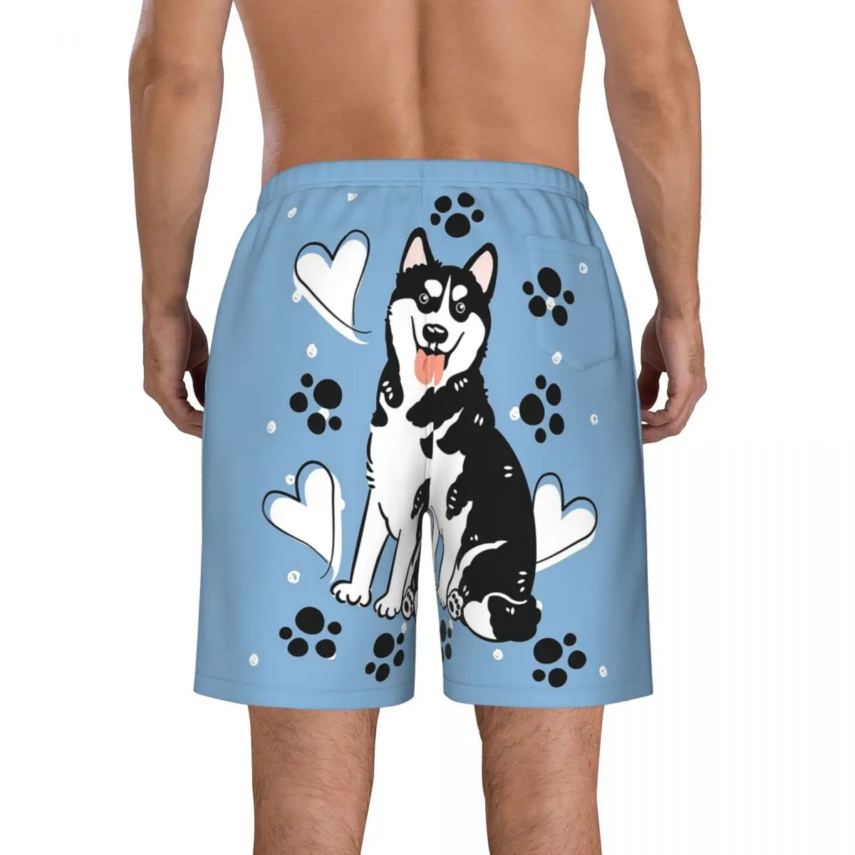 Love Black White Siberian Husky Dog Trunks Beach Board Shorts Casual Quick Dry Swimming Summer Men Pants