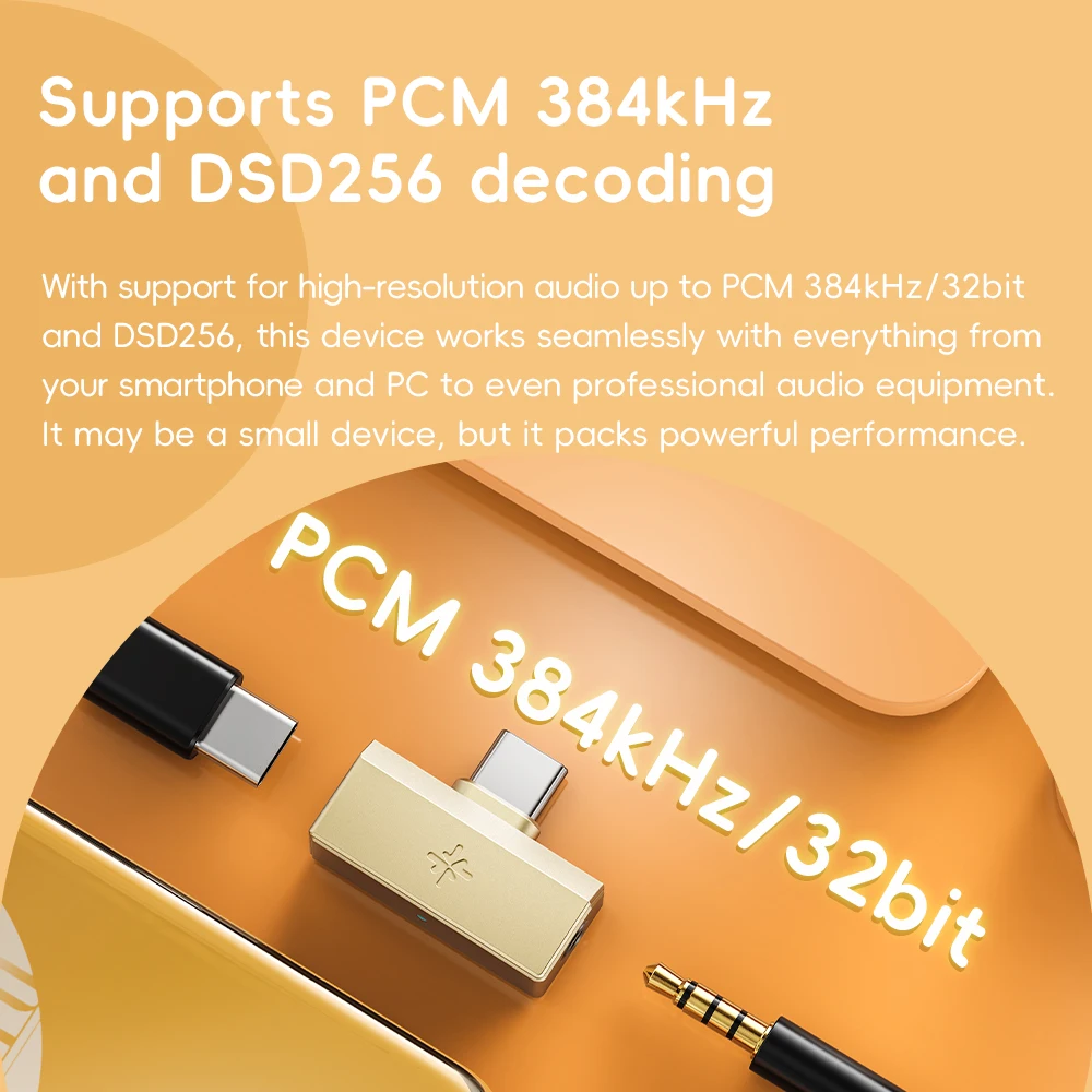 FiiO/Snowsky Tiny DAC Wzmacniacz słuchawkowy, USB DAC z wyjściem 3.5/4.4mm/Type-C, Tuning PEQ, Obsługa 384kHz/DSD256, Sterowanie w linii — zdjęcie produktu 5