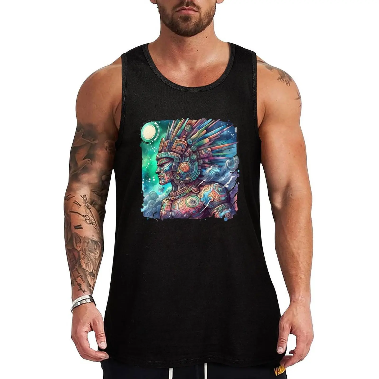 Camiseta sin mangas Tezcatlipoca con estampado gráfico retro, camiseta sin mangas con estampado vintage