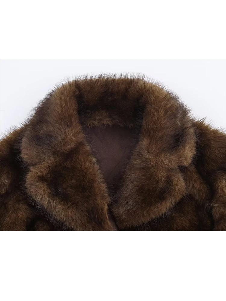 HH Women Lapel Buttons Pocket Long Sleeves Outwear Reversible Faux Fur Effect Jacket 2025 Winter Woman Elegant Warm Coat