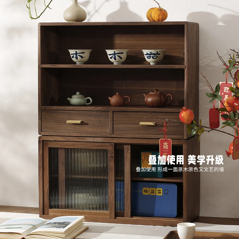 

Black walnut desktop storage cabinet, side cabinet, multi-layer tea set, cup, Chinese solid wood storage rack, countertop rack