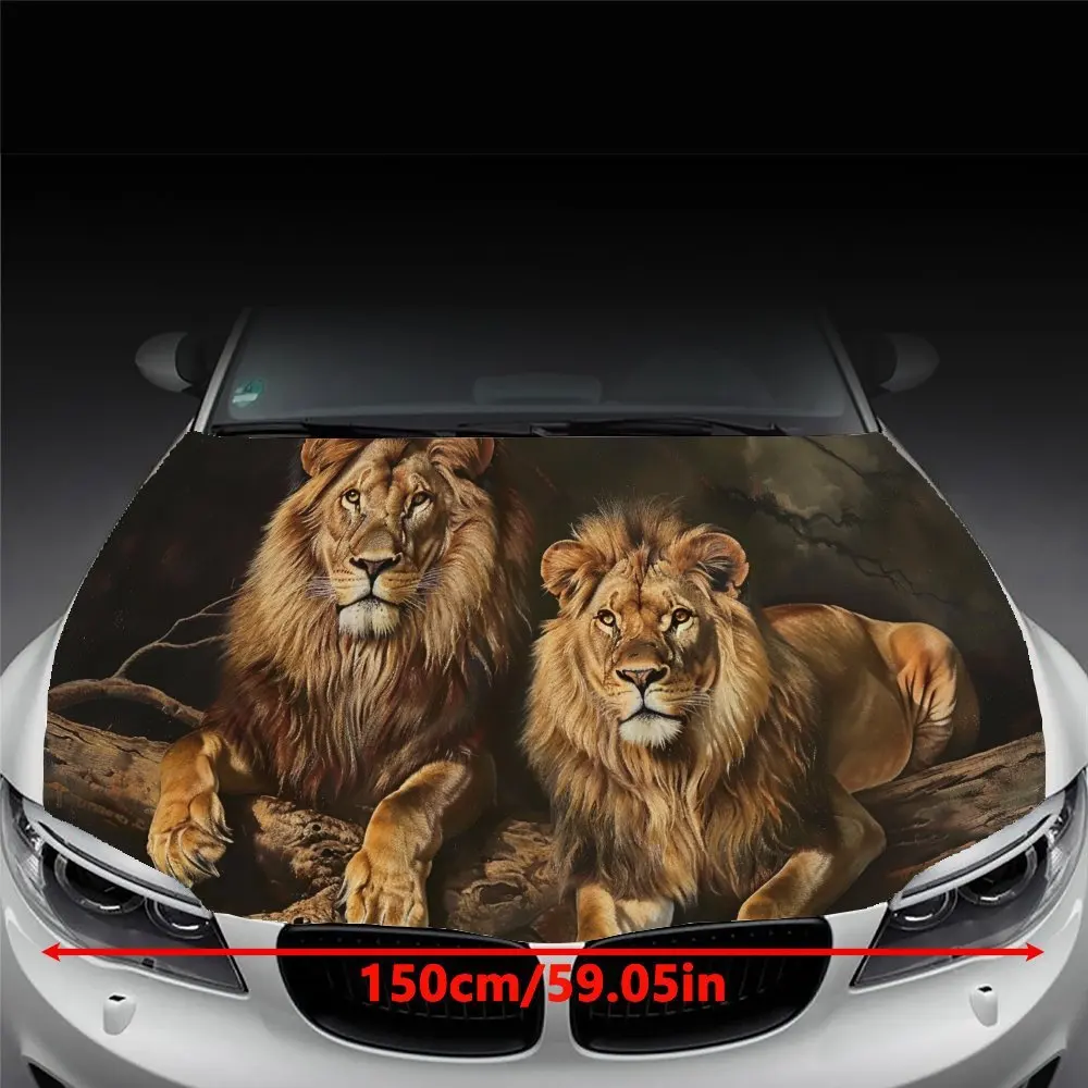 ملصق غطاء محرك السيارة الرائع من Golden Lions، ملصق غطاء السيارة، غلاف غطاء السيارة، هدية، مقاوم للماء ذاتي اللصق، ديكور مضاد للخدش،