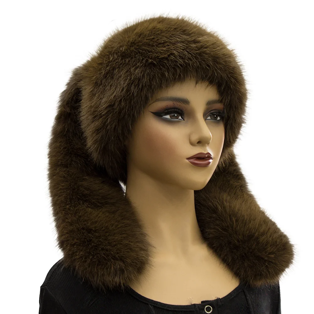 

2025 Y2K Faux Fox Fur Beanies Hat With Big Earflaps For Women Men Winter Hats Eco-Friendly Soft Warm Fur Caps Winter Accessories