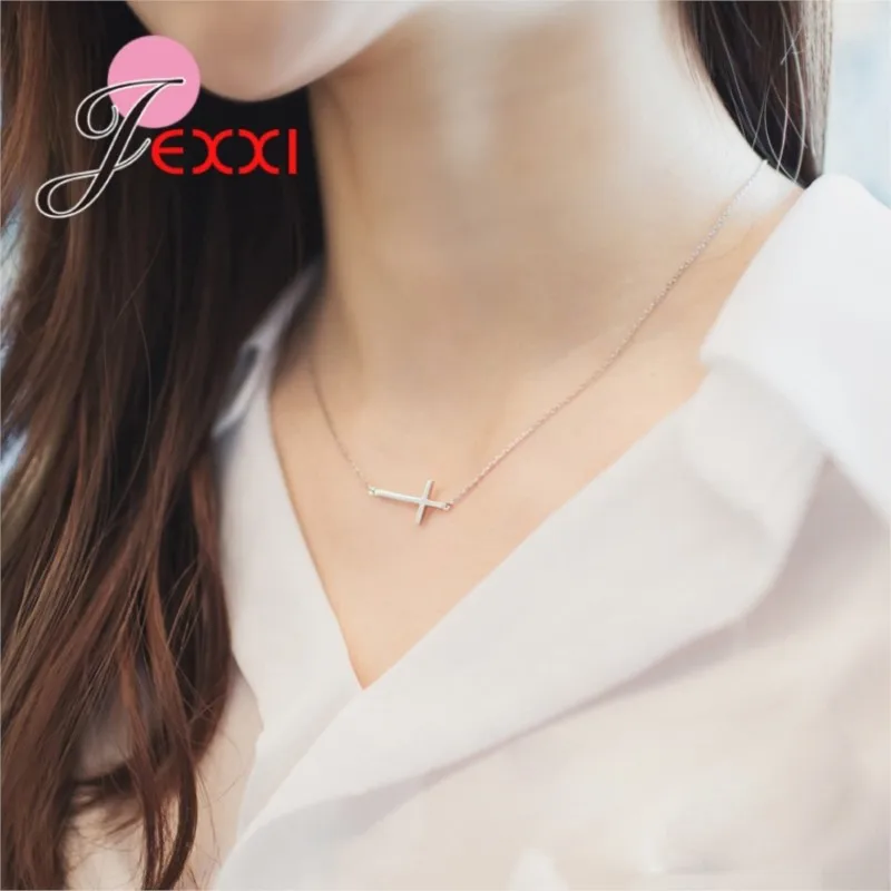 Big Sale Genuine 925 Sterling Silver Crossing Shape Pendant Necklace For Women Girls Wedding Birthday Fashion Jewelry Accessory
