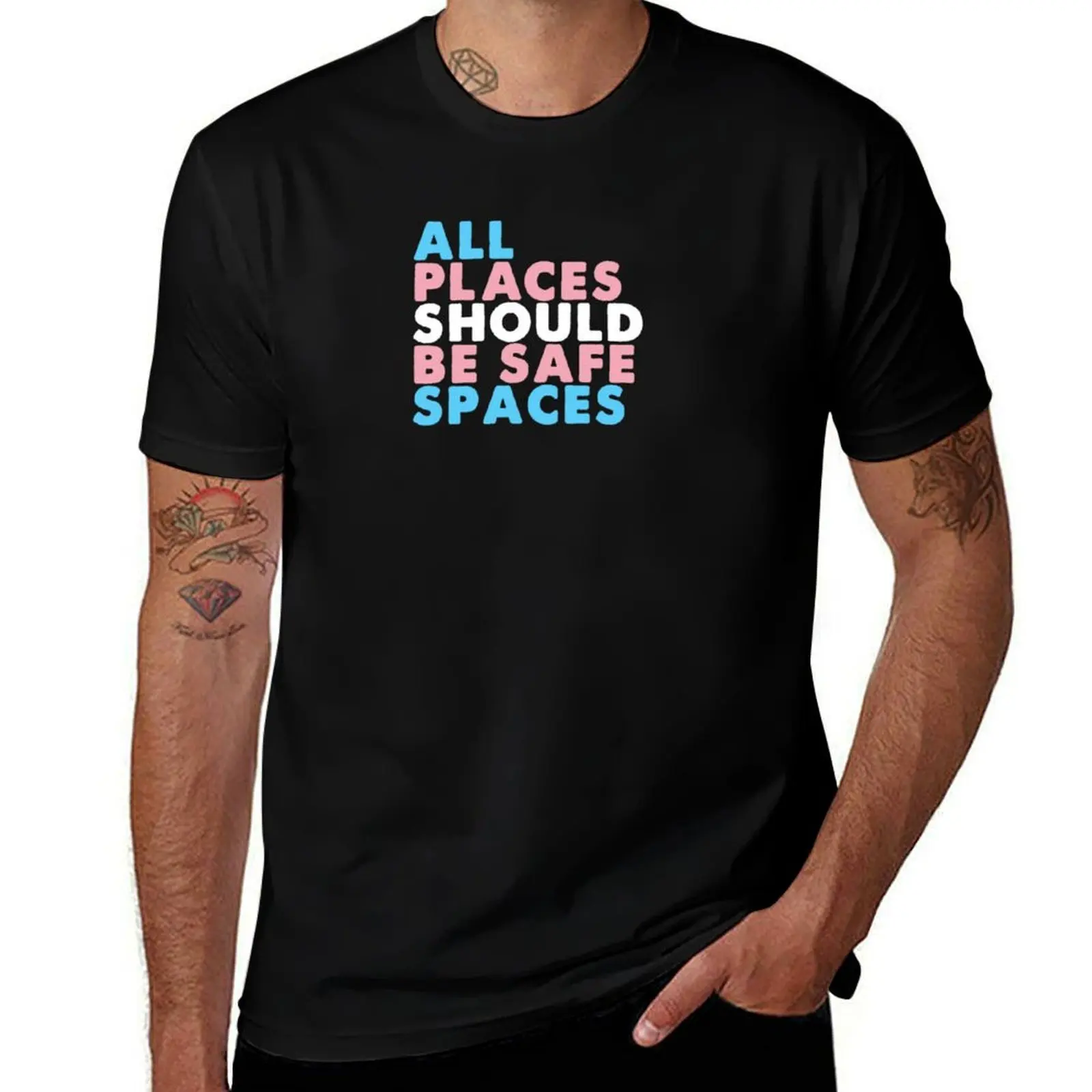 All Places Should Be Safe Spaces Trans Pride T-Shirt Active Wear Sports T-Shirt for Men