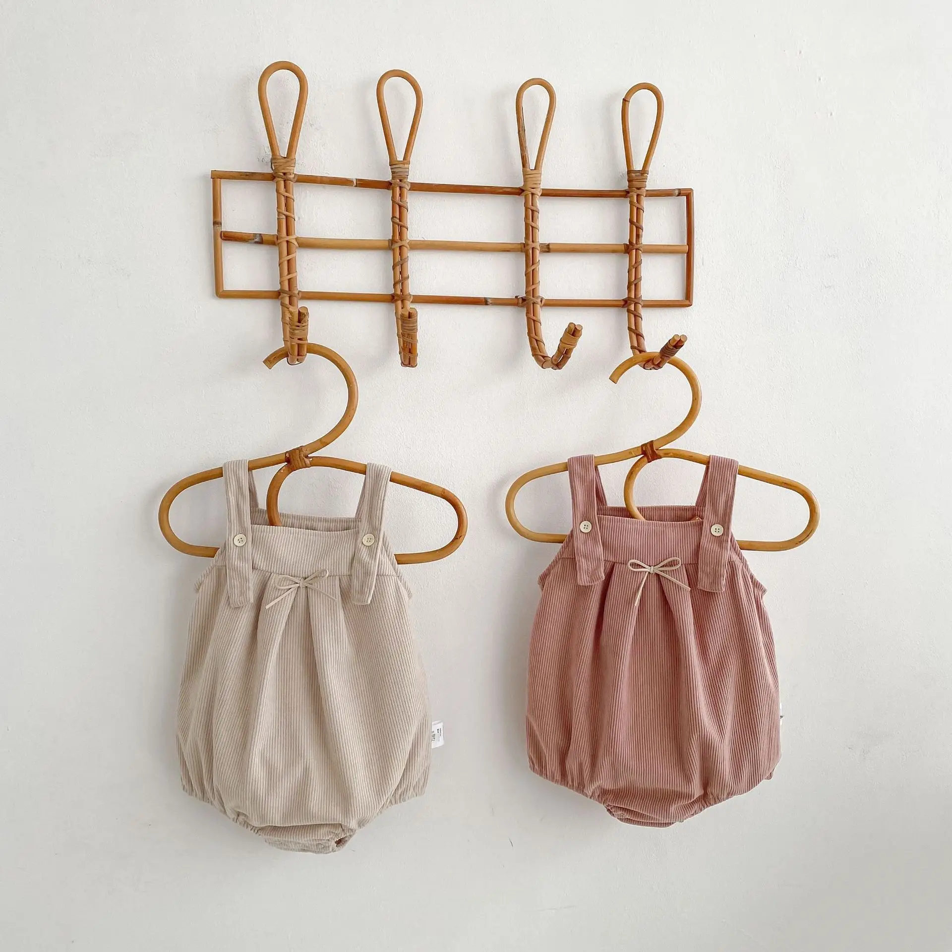 Baby Straps Romper Spring and Autumn Girl Baby Cute Western Style Clothes Butterfly Knot Jumpsuit Crawler Clothes Corduroy