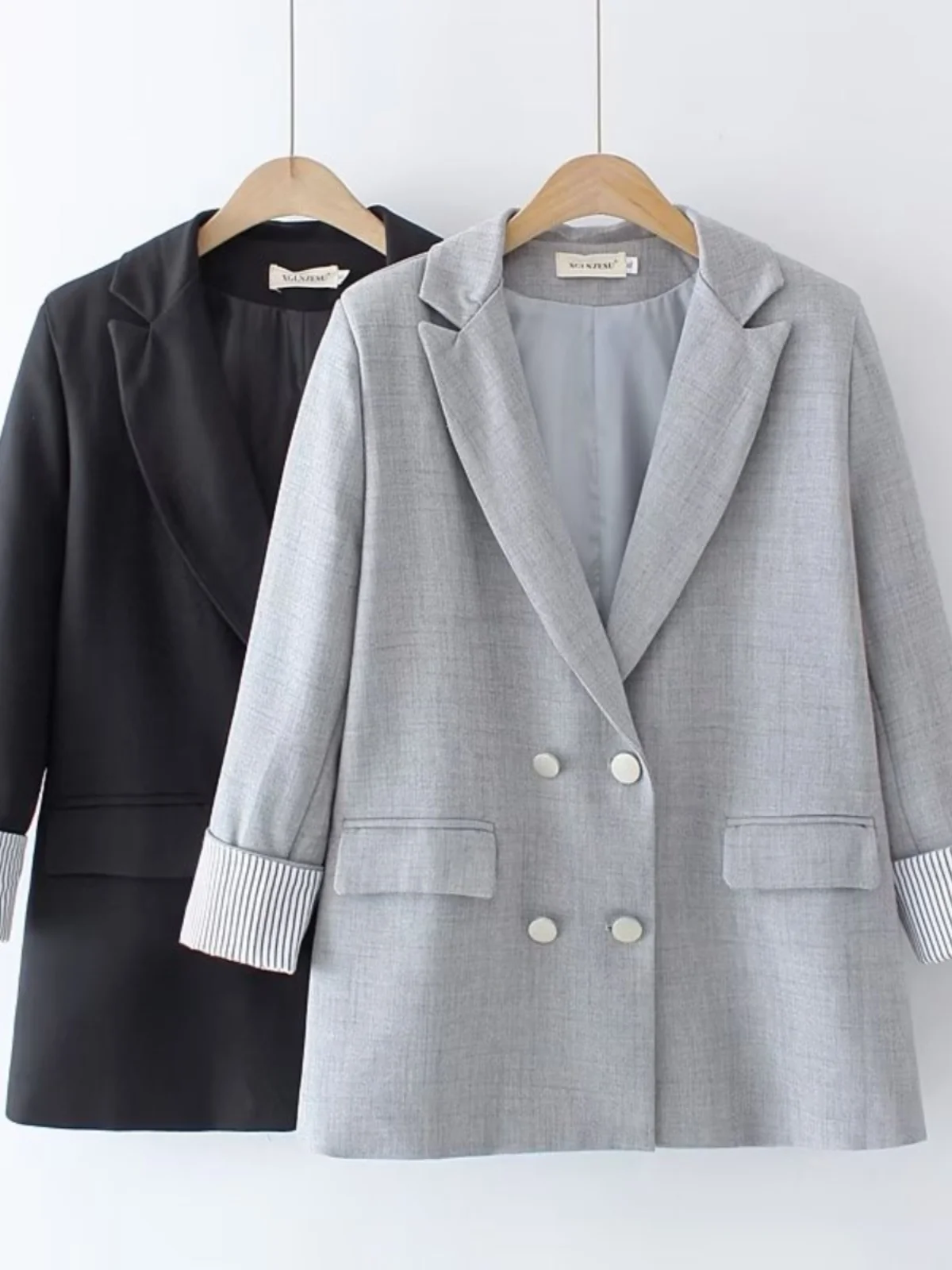 plus Size Women's British Style Long Sleeve Double Breasted Coat Spring Autumn Korean Version Fashionable Outerwear