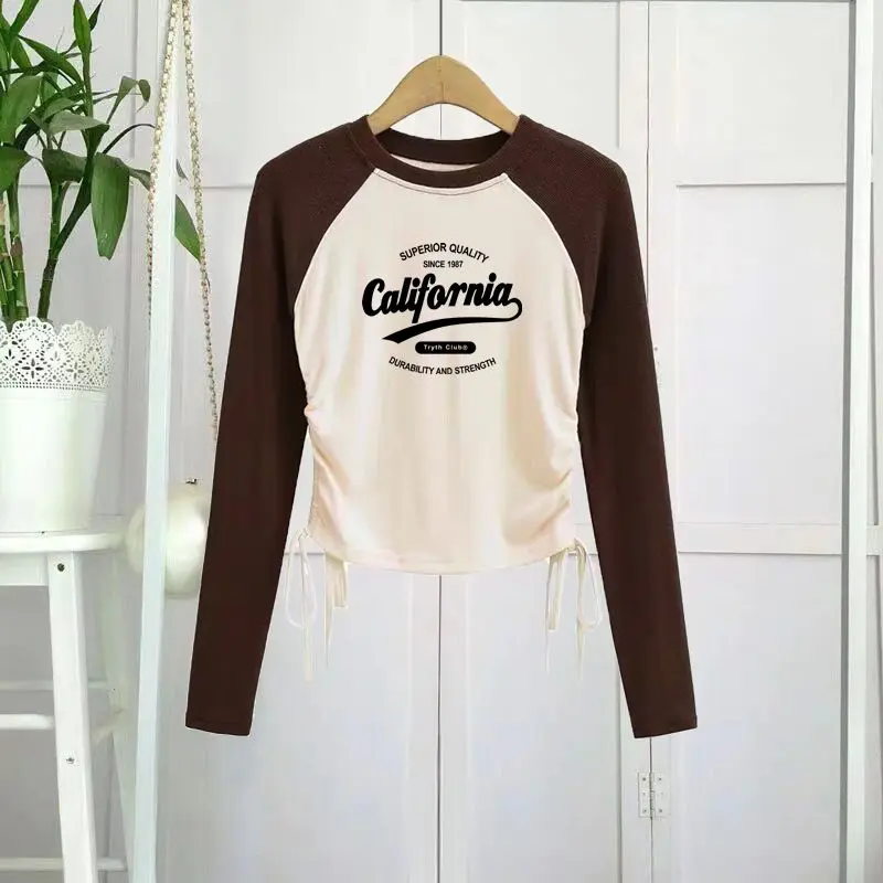 Spring and Autumn New Korean Edition Design Sense Double Drawstring Long Sleeved Top+High Waist Wide Leg Pants Two Piece Set