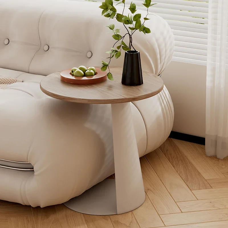 Cream style ash solid wood C-shaped sofa side tableFrench milk tea shop small side table Nordic B&B balcony round table