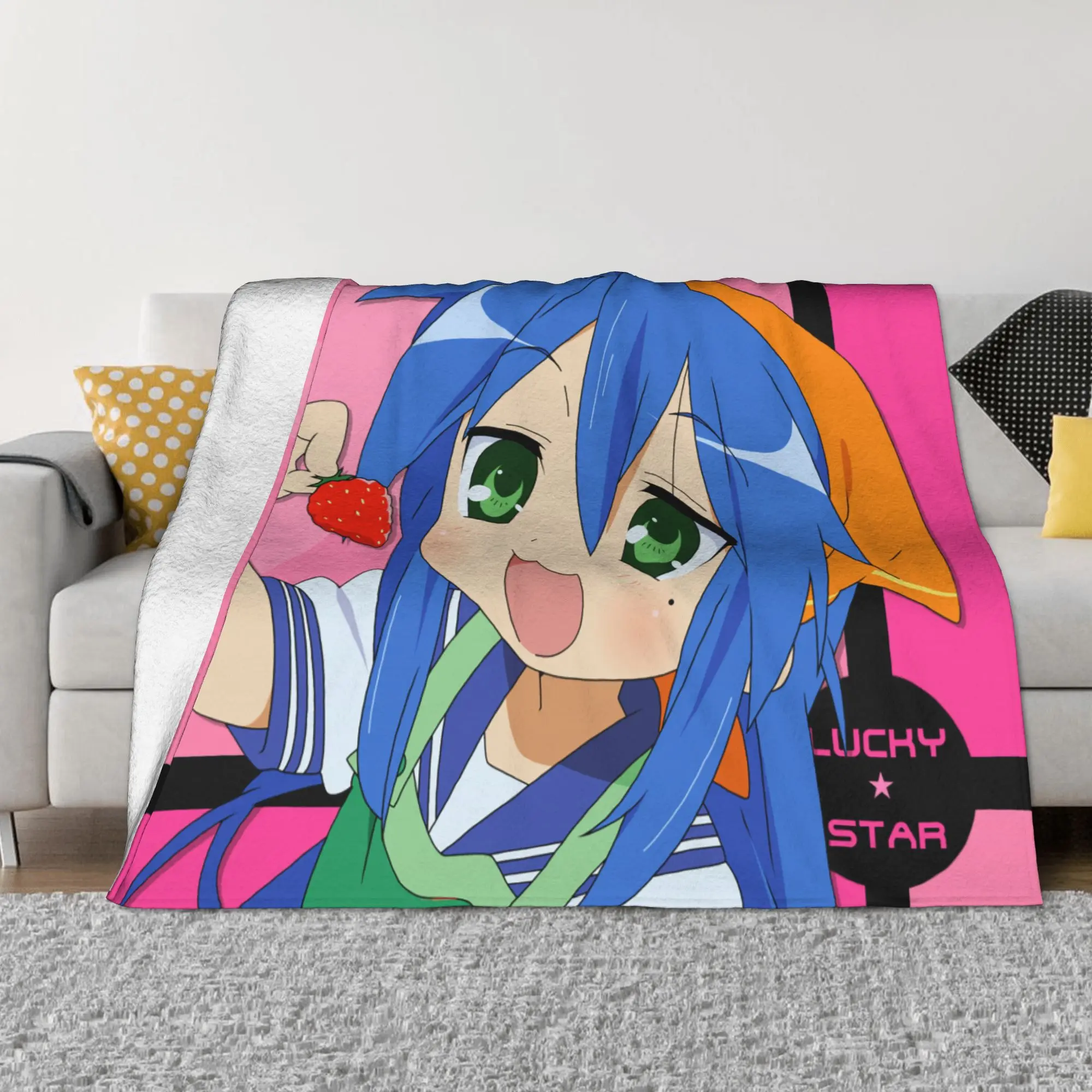 Kawaii Konata Izumi Knitted Blanket Lucky Star Japan Anime Flannel Throw Blanket Summer Winter Decoration Soft Warm Bedspread