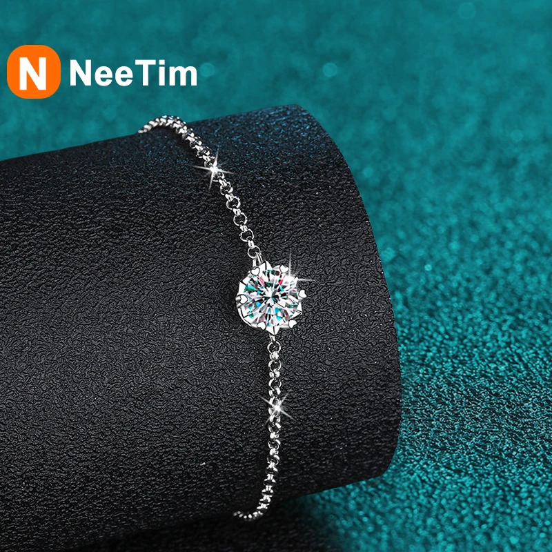 NeeTim 여성용 모이사나이트 팔찌, 1ct, s925 스털링 실버, 육각 별 랩 다이아몬드, 럭셔리 체인, 쥬얼리 