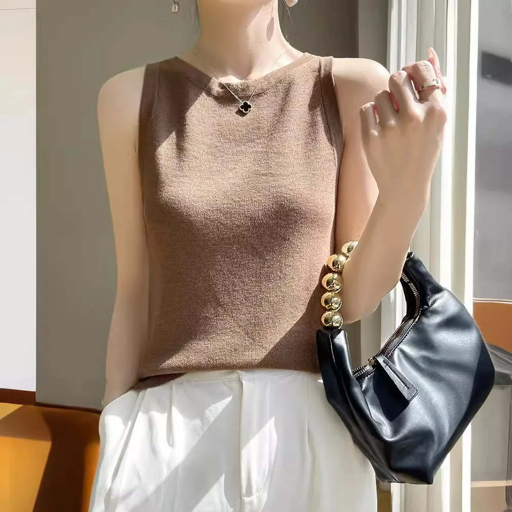 

Женский вязаный жилет на бретелях, топ Svel Base irt, летняя верхняя одежда, внутренняя одежда из полиэстера, волокна для поездок на работу, Китайское происхождение