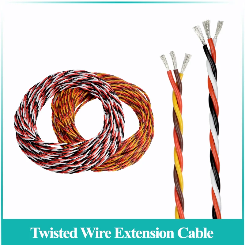 

5/10/20/50M 3 way Twist Servo Extension Cable 22AWG 26AWG 30/60 Core JR Futaba Twisted Wire Lead For RC Airplane Accessories