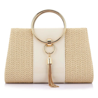 Straw Zinc Alloy Tassels Handbag For Women 2020 Wedding Party Clutch Bags With Chain Circular Ring Bolsa Feminina Purse Evening