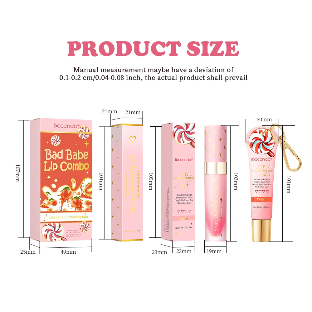 保湿と潤いを与えるリップオイルセット リップケアセット リップの色を明るくし、唇の縦ジワを減らす ピーチの香りのリップバーム