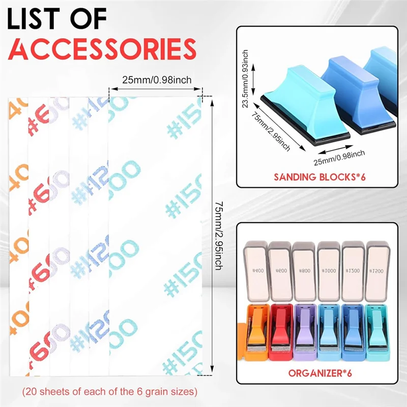 B08B-120Pcs Micro Detail Sander Kit, 3" X 1" Mini Hand Sanding Block Including 400 To 1500 Grit Sandpapers& 6 Blocks