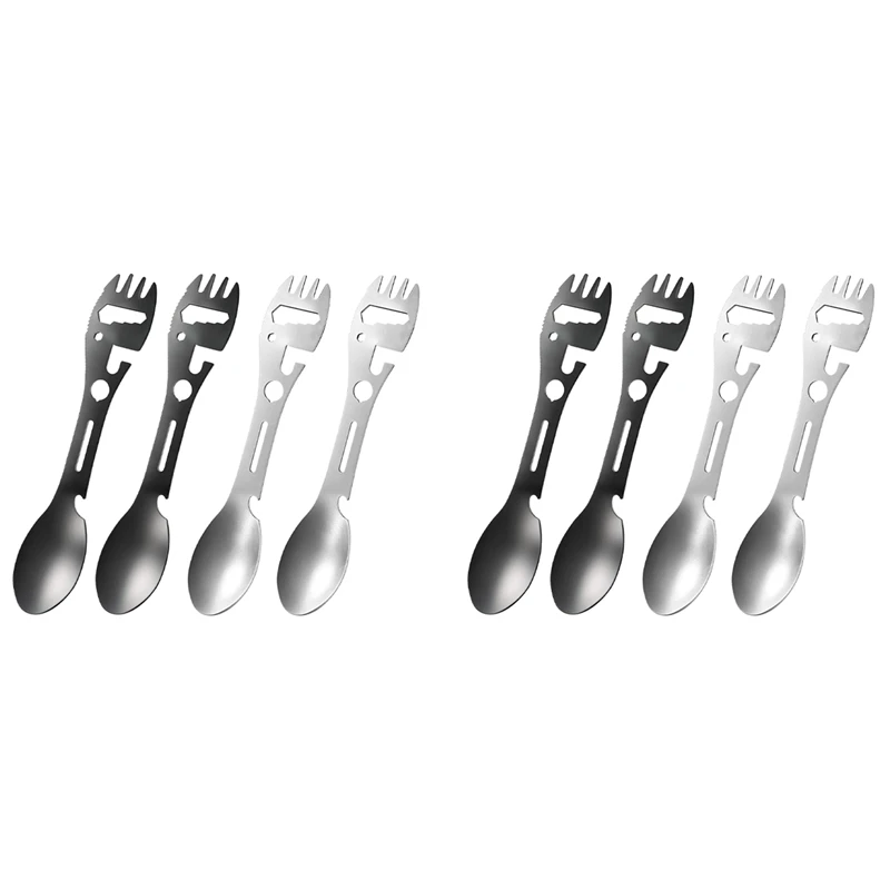 8Pcs 10In1 Camping Spork Multi-Functional Spork Spoon Can Opener Serrated Wrench For Outdoor Hiking Backpacking