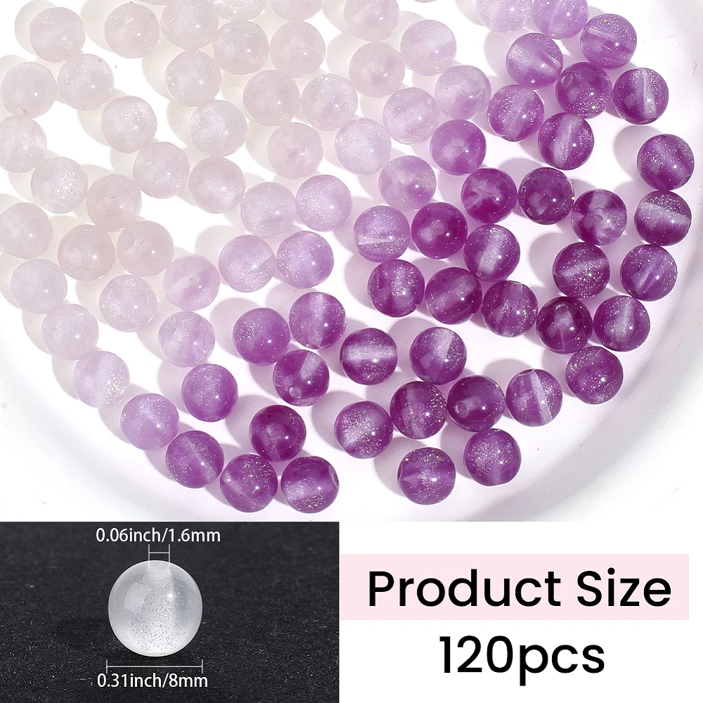 125PCS 8MM Color Changing Beads with Hole White Purple Round UV Sensitive Reactive Glitter Powders Sunlight Flash