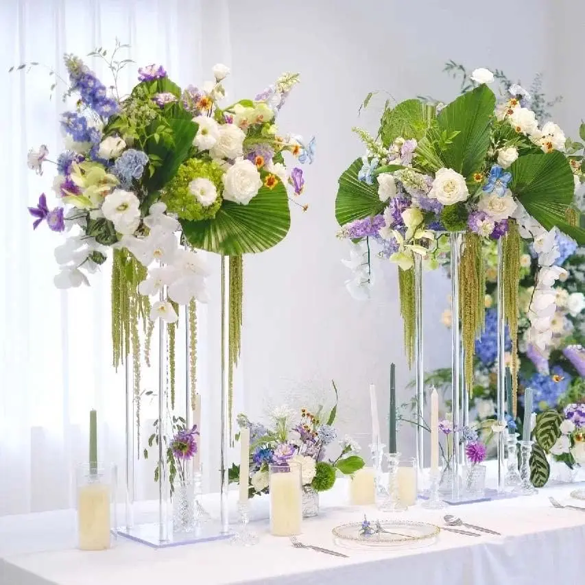 5pcs 8pcs/10pcs Acrylic Flower Vase Clear Table Centerpiece Marriage Luxury Floral Stand Columns For Wedding Decoration