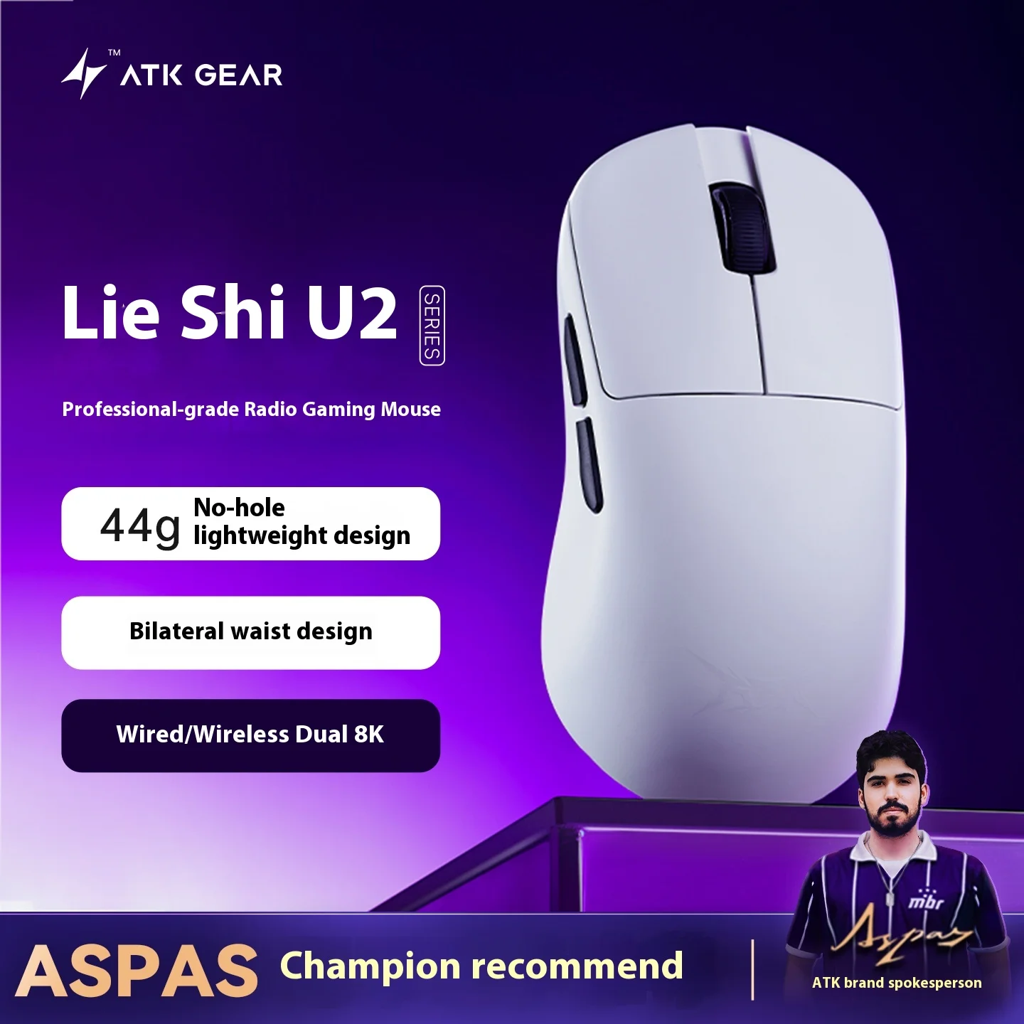 

ATK BlazingSky U2 Wireless Mouse Three Mode PAW 3950 Ultra Double 8k 44g Lightweight E-sports Gaming Mouse Custom PC Accessory