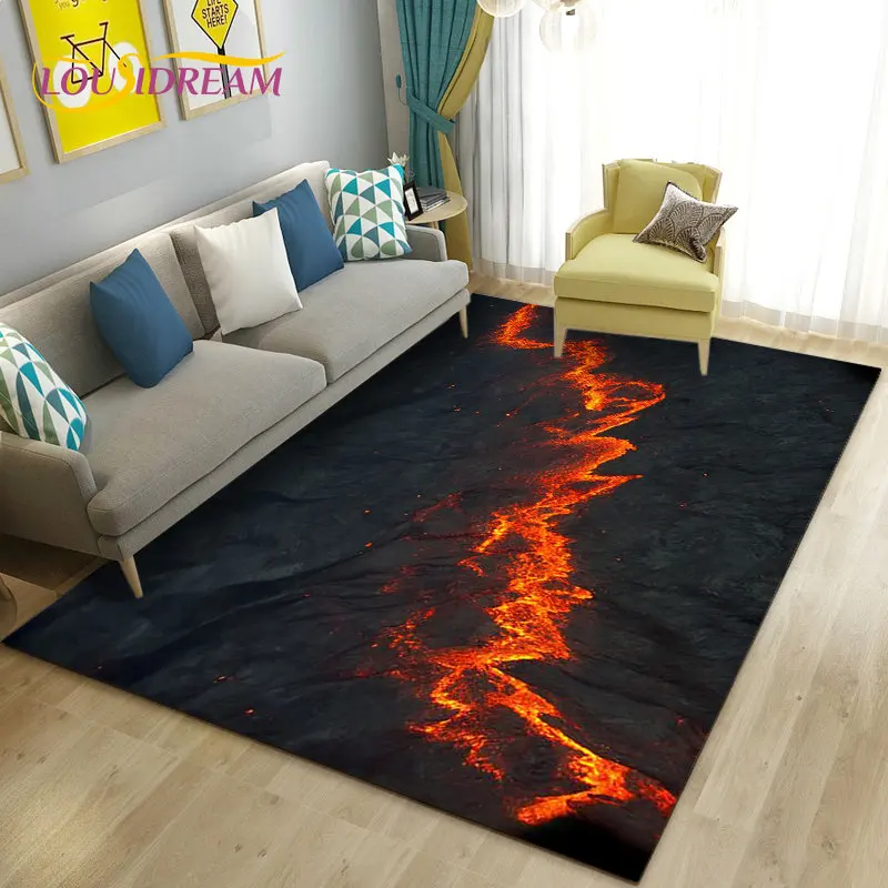 Fiery Lava Flow Pattern Print Flannel Area Rug Bold Statement Design Soft Comfortable Floor Mat For Modern Living Room