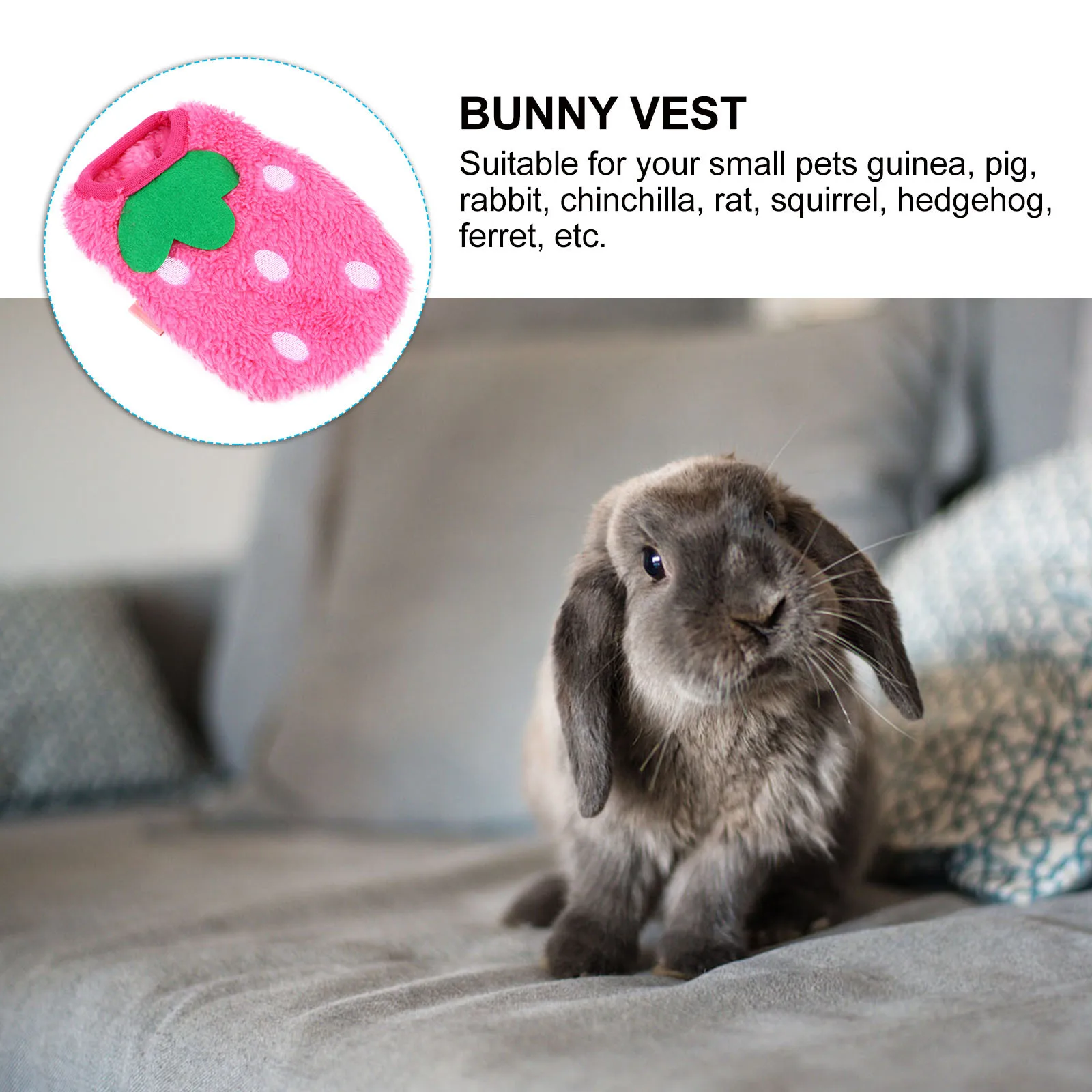 

Strawberry Dog Vest Comfortable Coral Fleece Small Pet Hoodie Bunny Guinea Pig Costume Clothes Guinea Pig Clothes