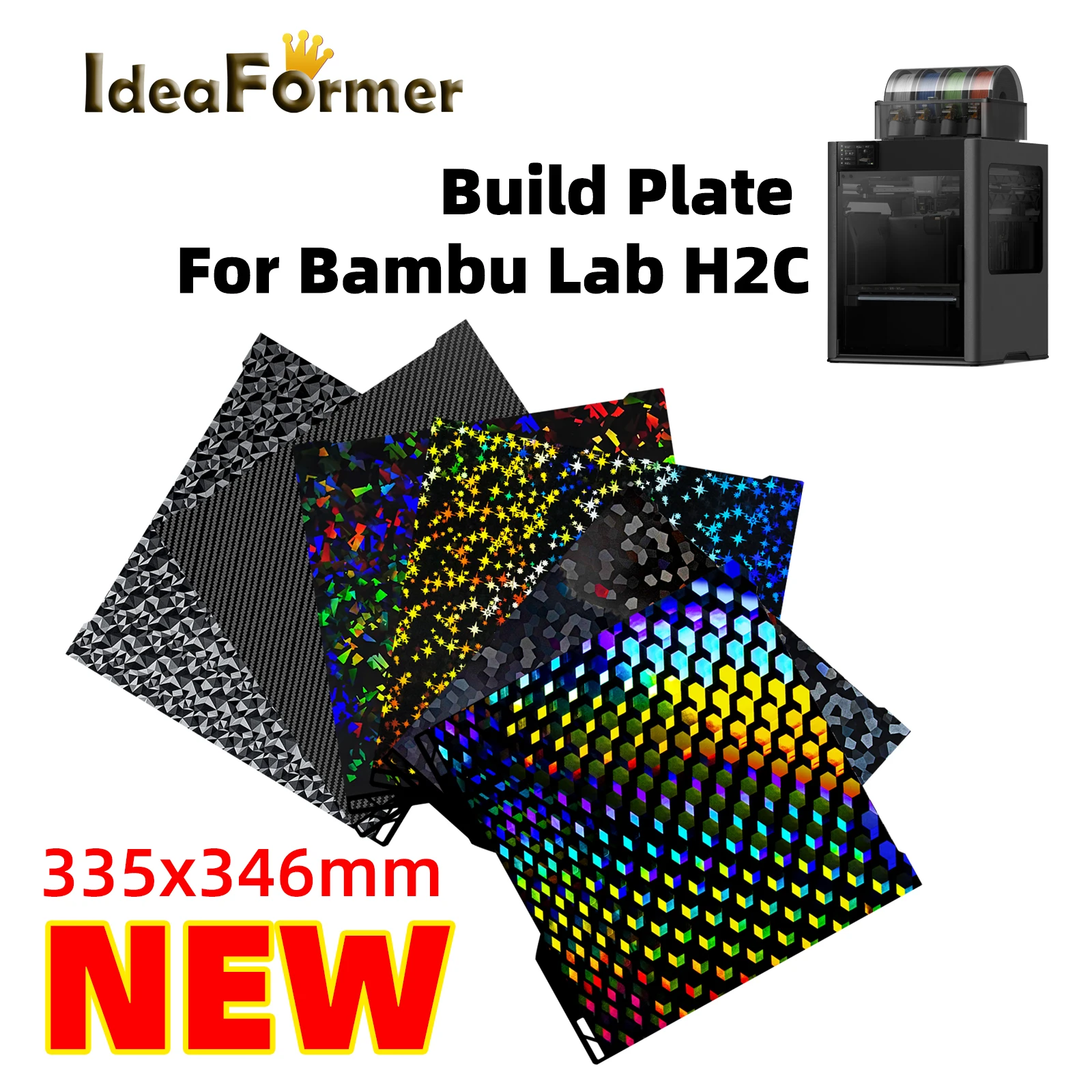 For Bambu Lab A2L H2C Build Plate 335x346mm Resistant to High Temperatures Easy Installation Durable Wear-Resistant PET PEO Bed