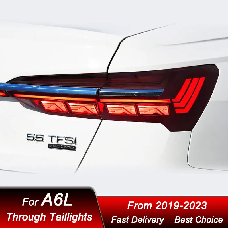 รถผ่านไฟท้ายสําหรับ Audi A6L A6 2019-2023 C8 สไตล์ใหม่ LED ไฟท้ายแบบไดนามิกไฟเลี้ยวไฟท้ายชุด