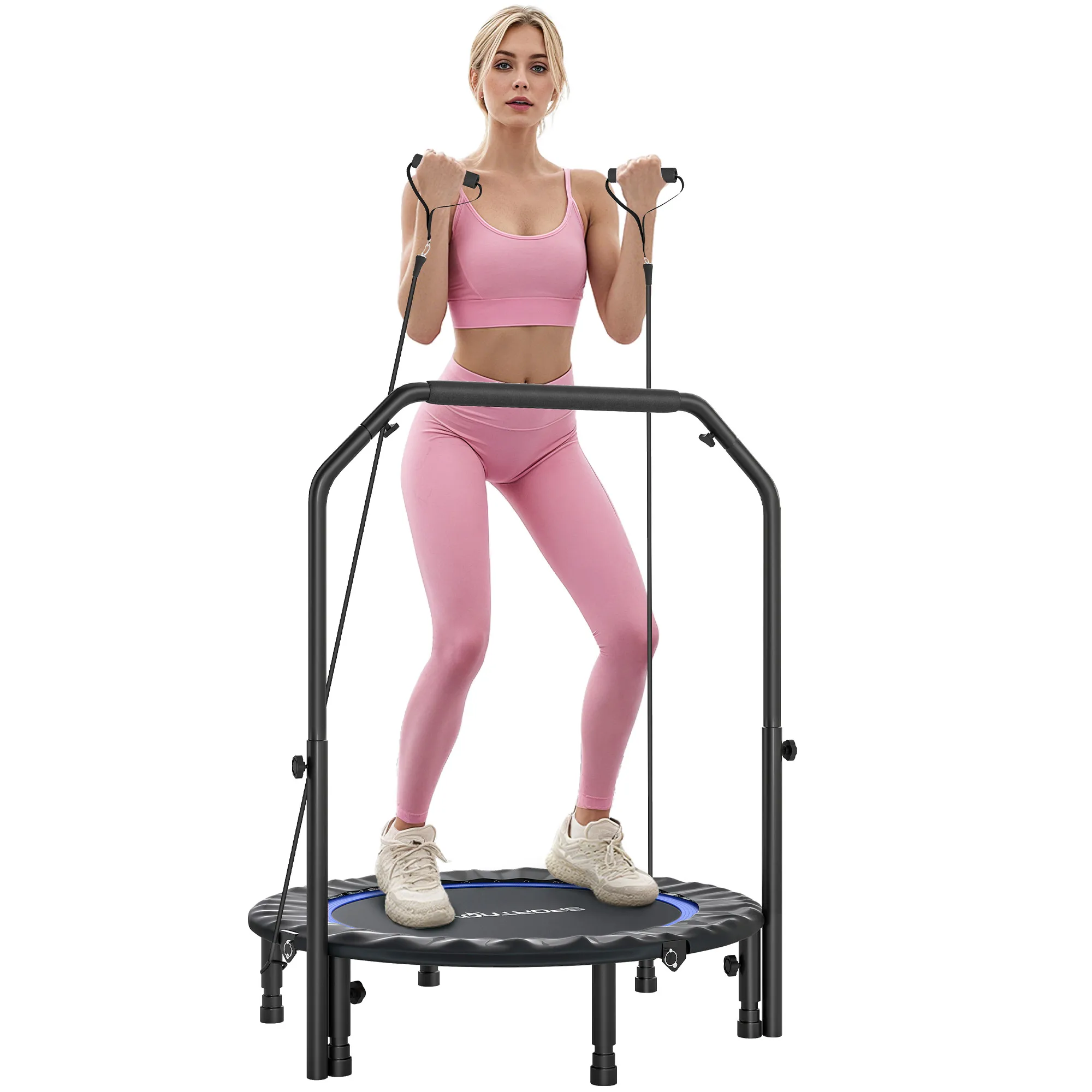 Sportnow Opklapbaar Elastisch Bed Ø102 cm met Verstelbare Handgreep Stalen Frame voor Been- en Lichaamstraining