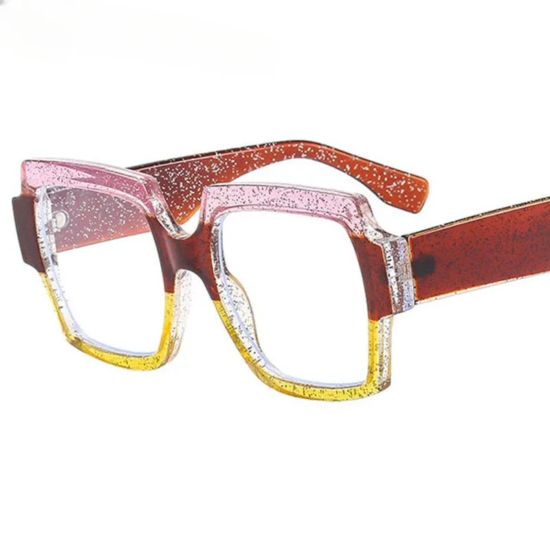 Trend Splicing Color Optical Eyeglass Frame Women Fashion Large Size Square Clear Glasses Anti Blue Light Computer Glasses