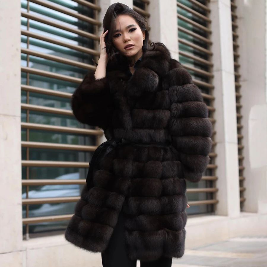 

Women Fur Coats Natural Fox Fur Lapel Jacket 2024 Hot Seller Female Long Winter Coat Real Fox Fur