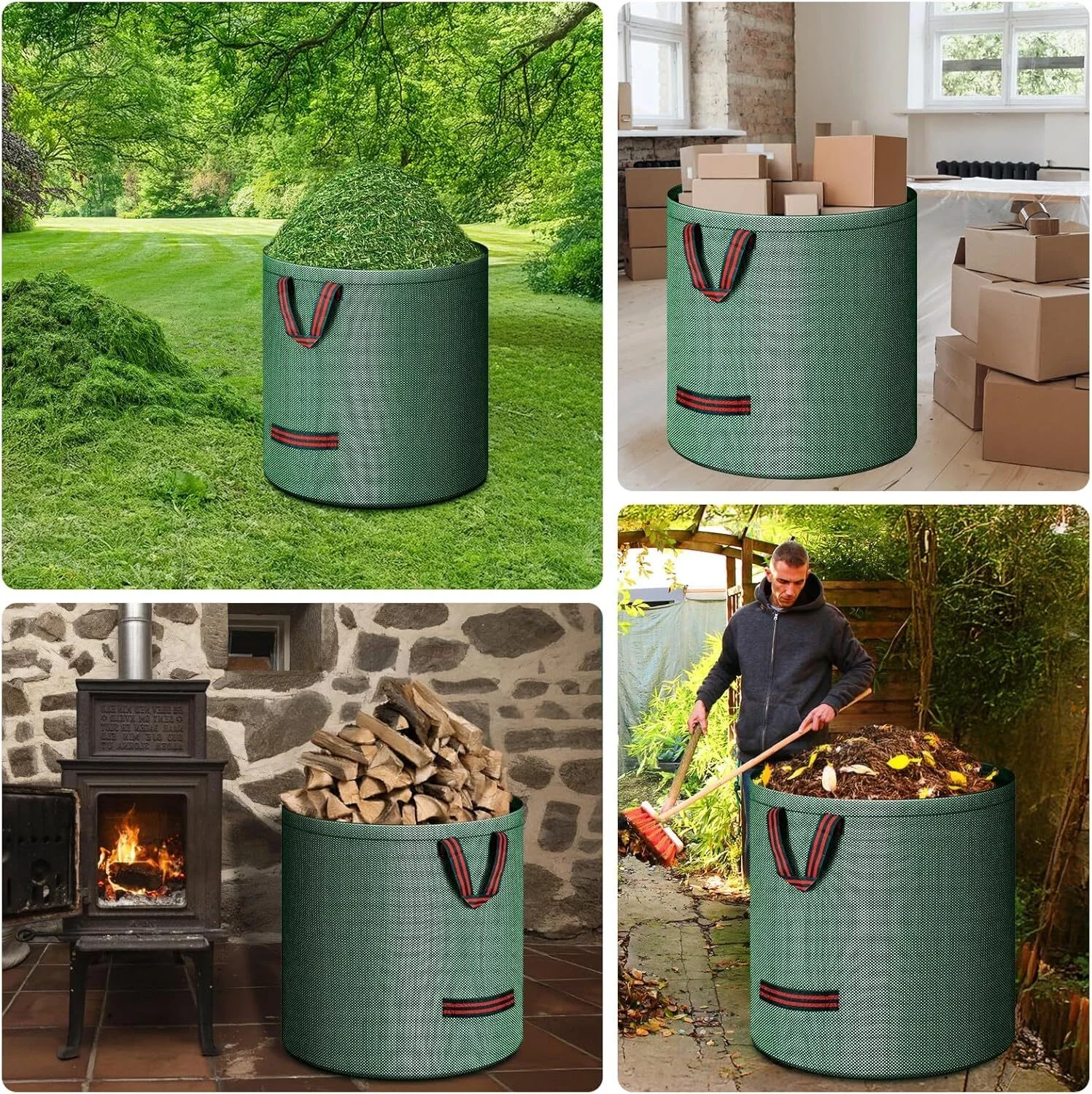 72 галлона (272 л) — 4 пакета в виде листьев |   Очень толстые и прочные мешки для мусора на газоне и саду для листьев, травы и мусора во дворе (67x76 см)