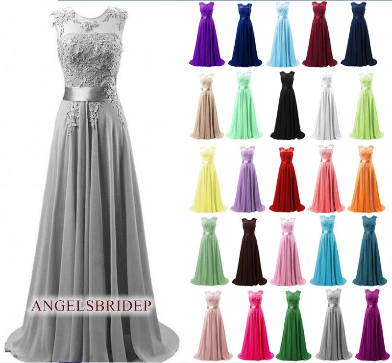 

ANGELSBRIDEP Sheer Neck Long Bridesmaid Dresses Vestido Da Dama De Honra Lace Chiffon Formal Occasion Evening Party Gowns HOT