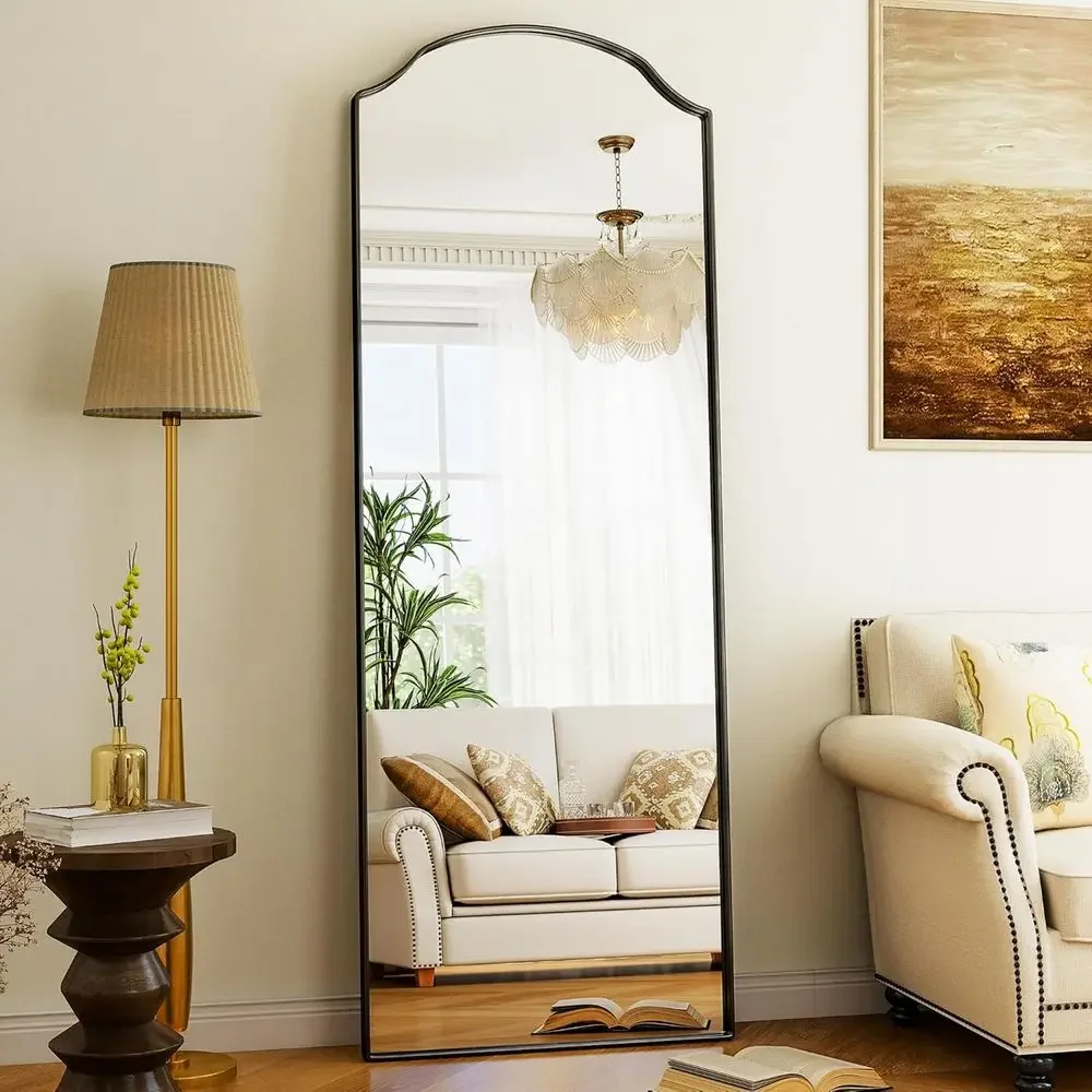 Scalloped Arched Full-Length Mirror, 24x65 Inches, Ideal for Bedroom or Living Room, Black