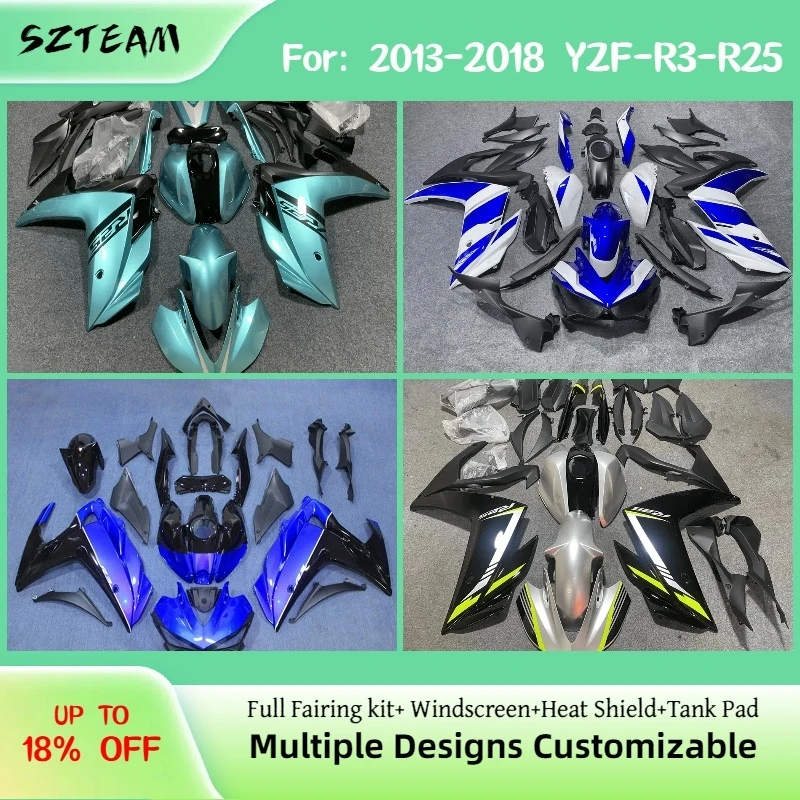Body Fairing Kit for YAMAHA YZF-R3 R25 2013-2018 Blue Aftermarket Fuel Tank Motorcycle Fairings YZFR25 R3 13-18 Pro