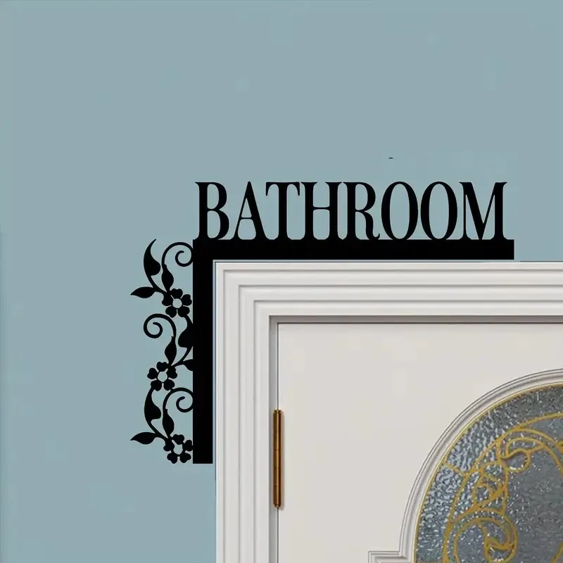 Elegantes Metall-Badezimmertürschild, Wandmontierte Eisenkunst-Dekorationsplatte mit Blumendesign, Geeignet für Inneneinrichtung, Badezimmerdekoration – Detail 5