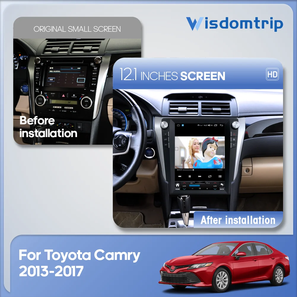 12.1 inch Tesla Style For Toyota Camry 2012-2017 Smart Multimedia Video Player Radio GPS 4G WiFi  Navigation Carplay Android12